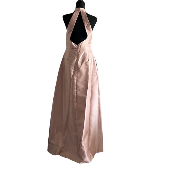 Alfred Sung Dress Size 8 Satin Twill Halter High Neck Toasted Sugar Gown D772 - Picture 8 of 15
